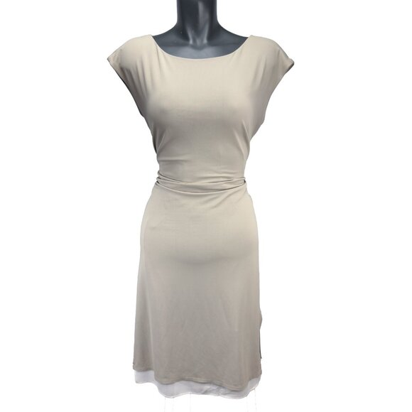 IRIS SETLAKWE Tie-waist Draped Minimalist‎ Office Transitional Tan Cream Dress M - Picture 2 of 8